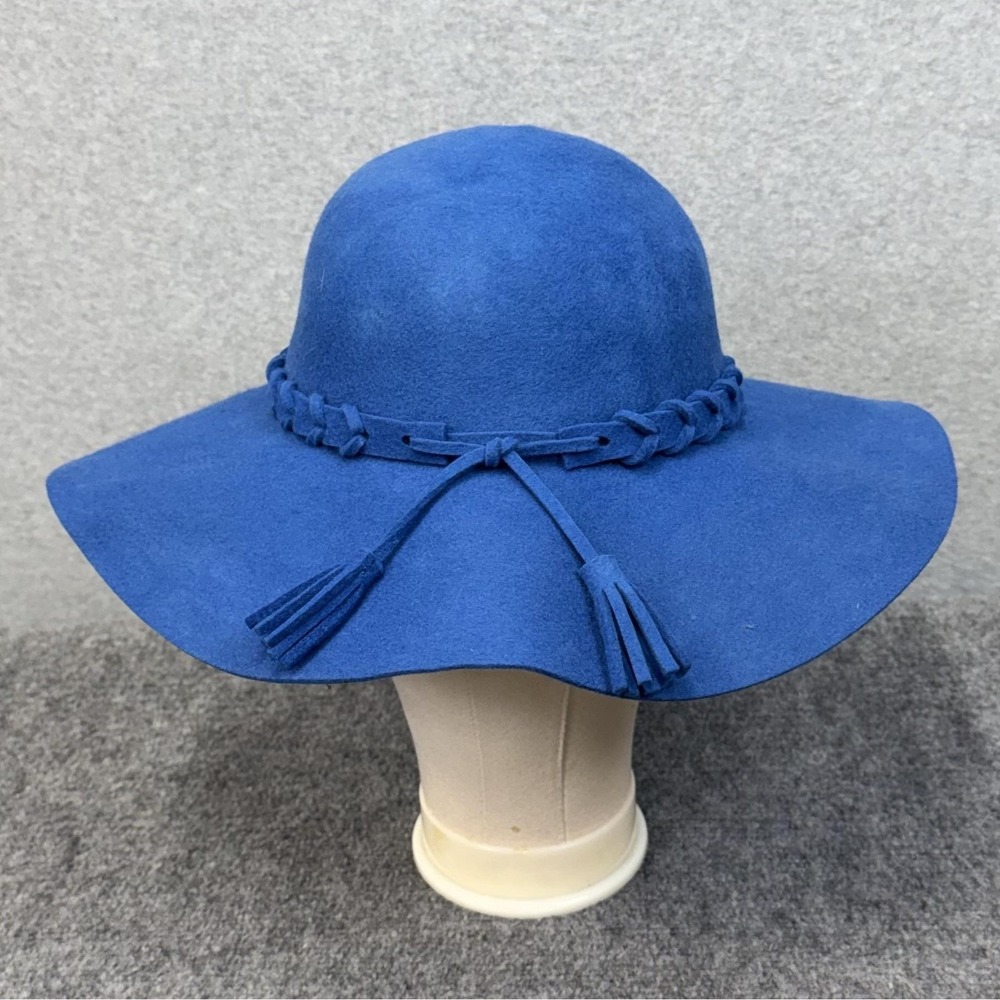 Magid‎ Hats Hat Sun Womens Size 7 Blue Wool Felt Wide Brim Floppy Tasseled Derby
